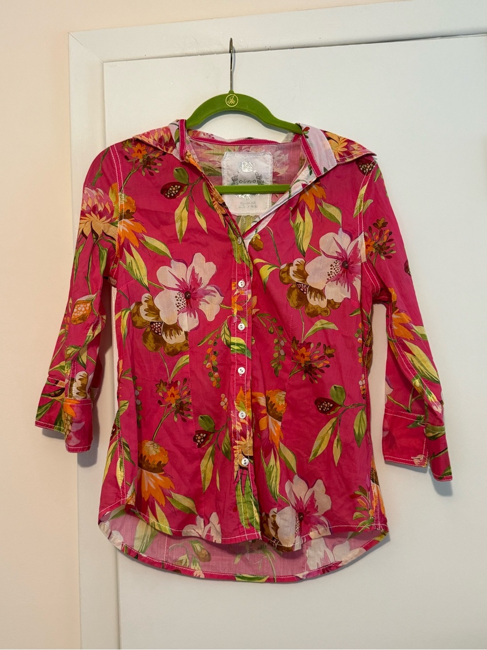 Floral Button-Front Women's Shirt - Hot Pink - Picture 2 of 6